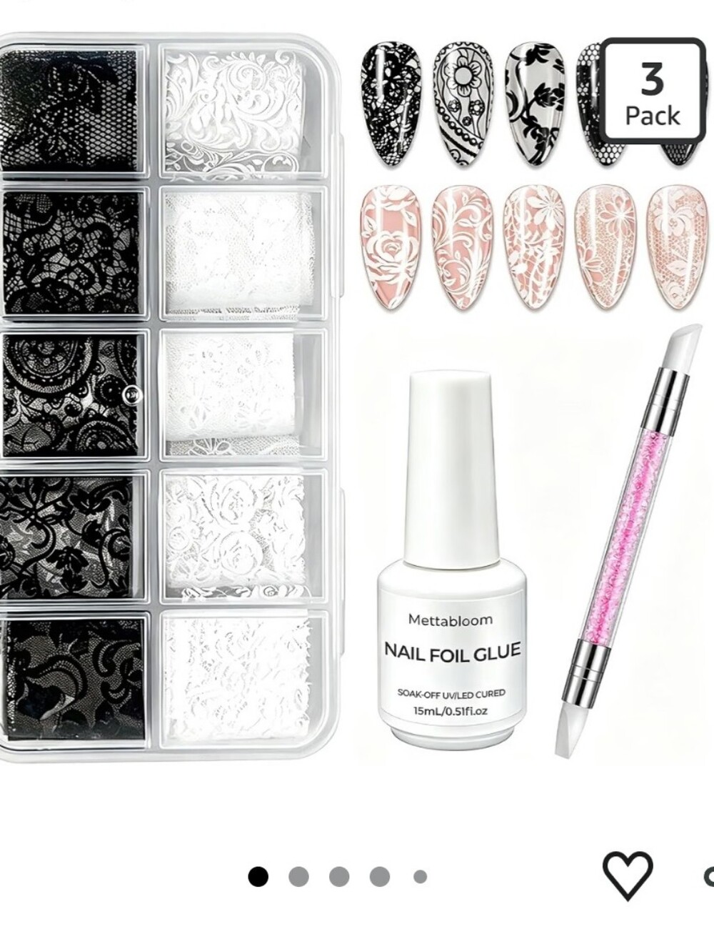 Lace Nail Foil Transfer Gel Kit 15ML with 10 Lace Foils